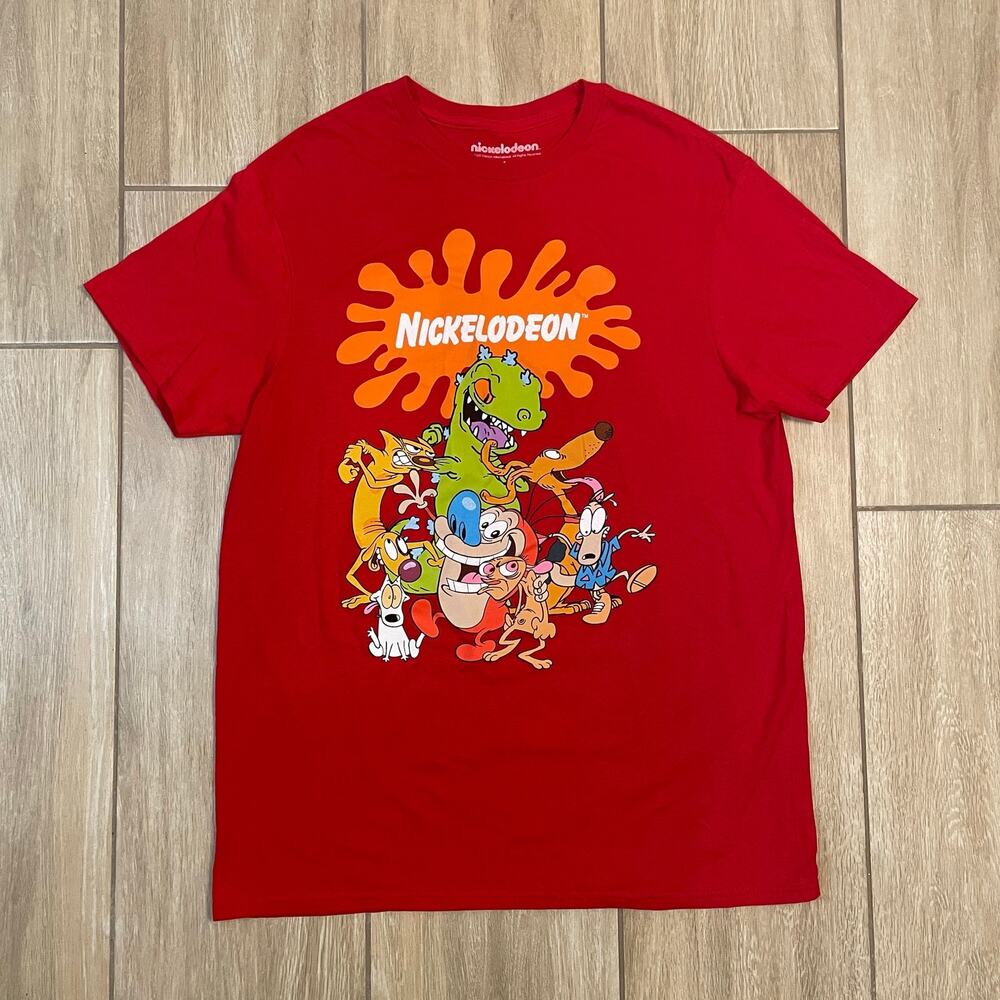 Nickelodeon Cartoon Graphic Tee Mens L Red Retro Characters Shirt